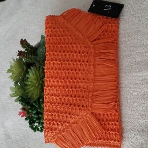 Bohemian Style Orange Woven Straw Clutch. NWT